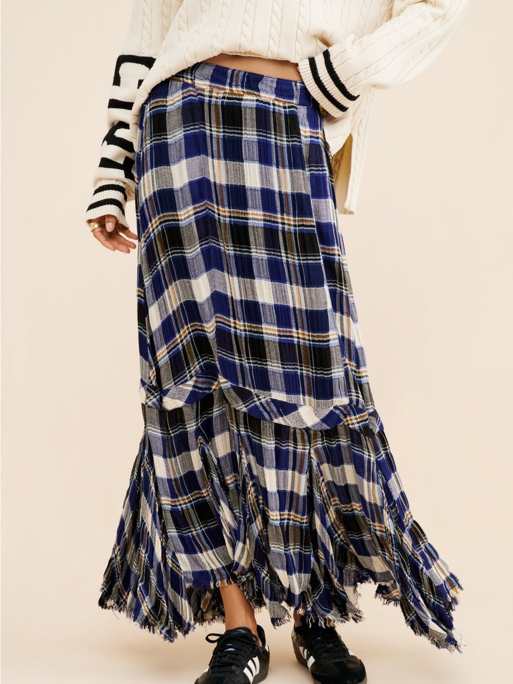 Free People Bordeaux Plaid Maxi Skirt